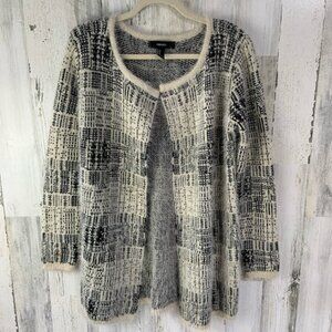 FOREVER 21 Black Cream Fuzzy Open Cardigan M